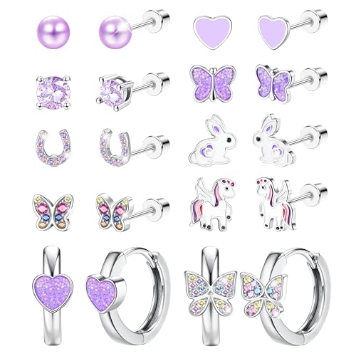 CASSIECA 10 Pares Pendientes Bebe Niñas Acero Inoxidable Pendientes Hipoalergenicos Mujer Multicolor Corazón Flor CZ Pendientes Joyería Regalos para Niña Mujeres
