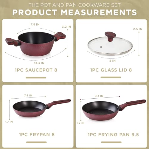 Image of Moss & Stone 4 Piece Nonstick Cookware Set, Small Pots And Pans Set Non stick With Glass Lid, Induction Cookware, Stay Cool Handle, PTFE /PFOA, Kitchen Cookware 4-Piece with Frying Pans Set & Saucepan
