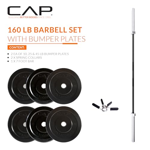 Image of CAP Barbell Olympic Weight Set with 7ft Barbell & Bumper Plates | 160-370 lbs | Multiple Options