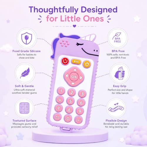 Image of CHICAGOZONE Premium Baby Silicone Teether Ring Toy - BPA Free Soft Teething Toy for Infants, Multi-Texture Sensory Chew Toy, Easy Grip Teether for Babies 3-12 Months, Cute Animal Design (Multicolor) (PURPLE KITTY)