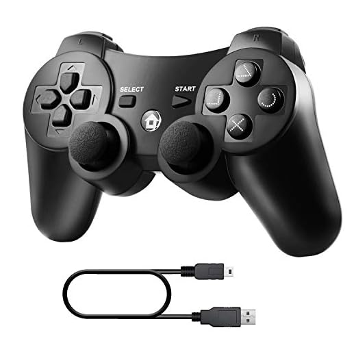 Diswoe Controller for PS-3, Wireless Bluetooth Controller Gamepad Joystick, Double Vibrating Controller for Play_station 3 with Charger Cable Cord Thump Grips