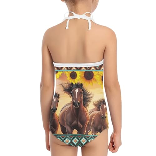 Image of Cute Backless One Piece Swimsuits for Girls Adjustable Halter Strap Bathing Suit Beach Swimwear for Girls