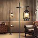 workluurop Vintage Rustic Tall Pole Lamp with Silk Fabric Shade,Led Bulb for Living Room Bedroom Office