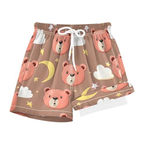 YANENDIE Boy Swim Trunks with Compression Liner Bear Faces Boys Swim Shorts Quick Dry Beach Shorts