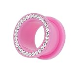 Piercingfaktor Flesh Tunnel Ohr Piercing Plug Ohrpiercing Bunt Schraub Kunststoff mit klaren Kristallen 16mm Pink
