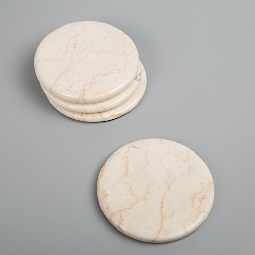 Creative Home Natural Champagne Marble Set of 4 Piece Round Coasters, 4" Diameter, 4" Diam. x 0.4" H - Image 2