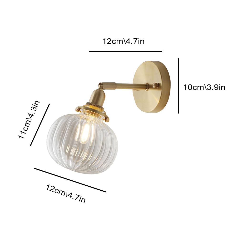 Applique da Parete retrò Industriale, luci da toeletta a 1 Luce per Bagno, Applique da Parete in Vetro Vintage in Ottone, Lampada da Parete per Interni Regolabile a 180 Gradi per Soggiorno, camer