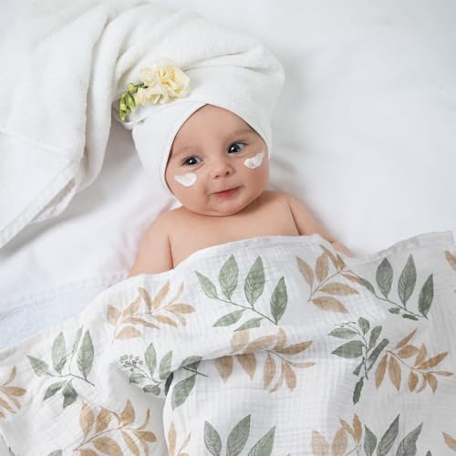 Image of Muslin Receiving Blankets, Neutral Blanket Swaddling for Newborn Boys and Girls, 5 Pack Breathable and Skin-Friendly Swaddle Wrap for Infant Baby (Gentle Colors)