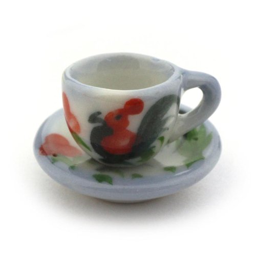 MyTinyWorld 3 x Dolls House Ceramic Cockerel Tea Cup And Saucers