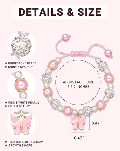 Happy 8th/9th/10th Birthday Gift for Girls – Pink Beaded Butterfly Bracelet for Daughter, Granddaughter, Niece or Best Friend4