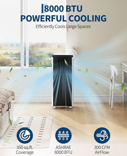 Image of Garvee 8000 BTU Portable Air Conditioner, 3-in-1 Cooling, Dehumidifier & Fan Portable AC for Bedroom & Small Rooms up to 350 Sq. Ft., Sleep Mode, 24-Hr Timer, Remote, Window Kit, 115V, Black Top