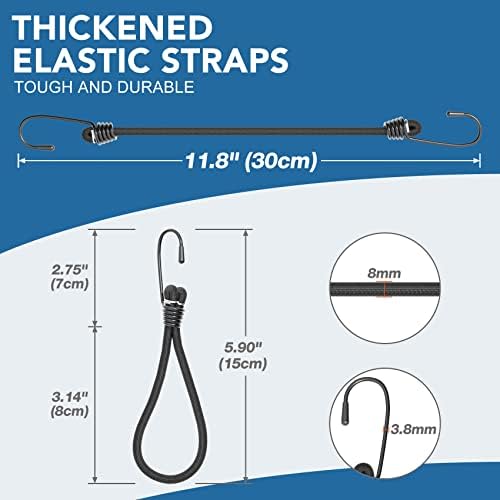 JYSDCXC liny bungee z haczykami 30cm-zestaw 12 pasków bungee Heavy Duty elastyczny ekspander do akcesoriów do namiotu/plandeki zabezpieczanie ładunku