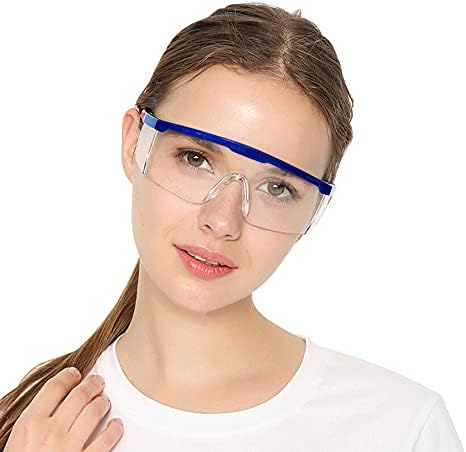 JUHONNZ Safety Goggles,2 Pcs Wrap Around Safty Glasses Anti-Fog Protective Goggles Blue Frames Eye goggles protectionfor Kids adult Eye Protection with Clear Thicker PC Lenses For Outdoor Activities
