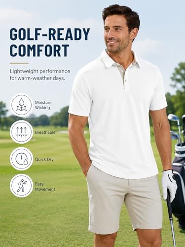 Frevontica Men's Polo Shirts Short Sleeve Lightweight Breathable Moisture Wicking Dry Fit Summer Polo Tee Classic Golf Stylish Tops Business Casual Collared Shirt for Office Travel Weekend Daily Wear — view 4