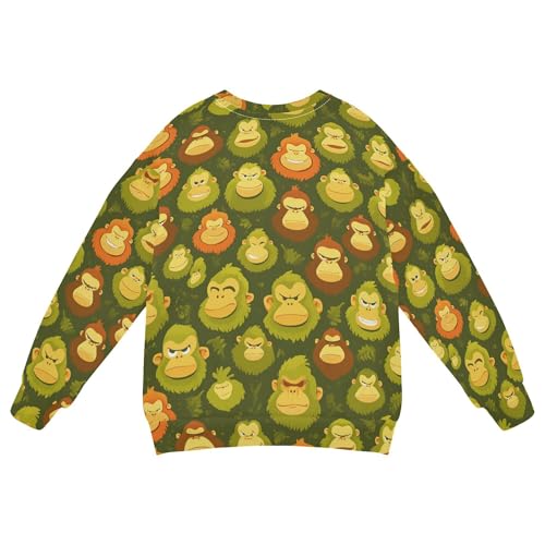 JUNZAN Cute Cartoon Orangutans Dark Green Little Kids Sweatshirts Hoodies Fleece Boys Sweat Shirt Athletic 4T2