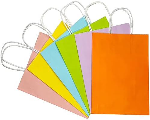 30 Pcs Kraft Paper Gift Wrap Bags Party Favor Bags with Handle 6 Colors (Rainbow)