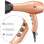 NITION Negative Ions Ceramic Hair Dryer with Diffuser(Large Size 5.3 inch) Attachment Ionic Blow Dryer Quick Drying,1875 Watt 2 Speed / 3 Heat Settings,Cool Shot Button,Lightweight,Gold