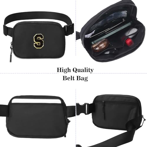 Image of Fanny Pack for Kids Girls 10-12 - Small Waist Belt Bag with Initial Letter Patch and Extender Strap for Women Teen Girl Friends Mini Bum Hip Travel Purse Crossbody Belt Bag Black E