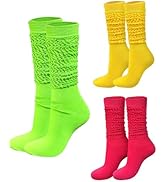 Calze Slouch Neon Ronglry - 40 Cm, Scaldamuscoli Anni 80/90, Colori Fluo, Extra Lunghe E Morbide