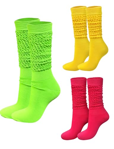 Image of Neon Slouch Scrunch Socks 3 Pairs 80s Accessories for Women, Neon Women's Leg Warmers Heavy Soft Extra Long Socks