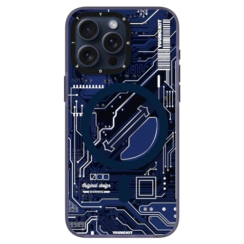 YOUNGKIT Technology Circuit compatible with Magsafe designed for iPhone 15 PRO case cover (2023) Full Protection, Military Shockproof, Soft Bumper - Navy Blue