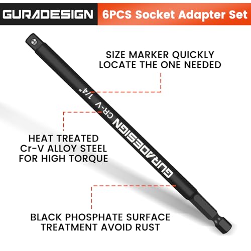 image for GURADESIGN 11-Piece Impact Socket Adapter Set - 3/6 Inch Hex Shank, Dr