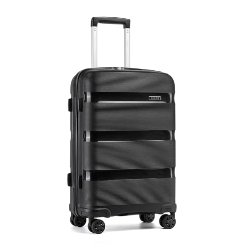 Image of Kono 24 Inch Hard Shell PP Luggage, 4 Spinner Wheels Suitcase, Black | Lightweight & Anti-Scratch Checked-Medium Travel Trolley with TSA Lock for Travel Trips