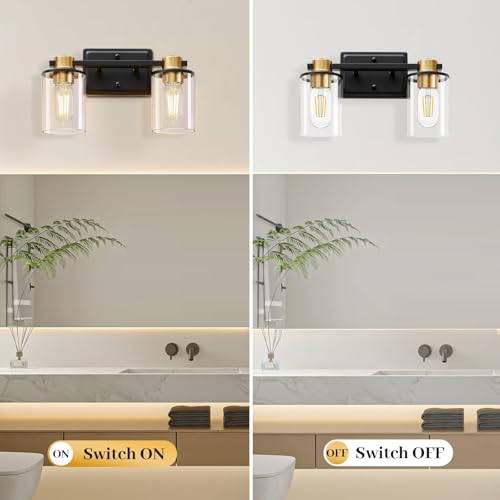 Image of Bathroom Light Fixtures Over Mirror, Gold&Black Vanity Light, Modern Vanity Lights with Clear Glass Shade, Bathroom Light Fixtures with Anti-Rust Metal Frame for Bedroom Washroom Living Room E26 Base
