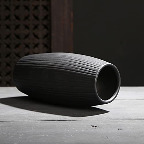 Zwart Vintage Ceramic Vaas, Woonkamer Huis Bloemen Arrangement Ornamenten, Keramische Vaas Zwart Vazen voor PampaSgras, Vaas voor Woonkamer Tafel Home Office Deco (Color : A) - Afbeelding 4