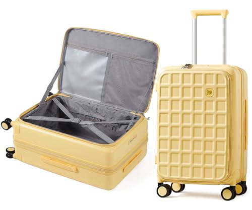 aji Expandable Top Opening Carry On Luggage Airline Approved, 20 Inch Lightweight Hardside Carry On Suitcase with Spinner Wheels, Travel Luggage for Women Men, Cheese Yellow