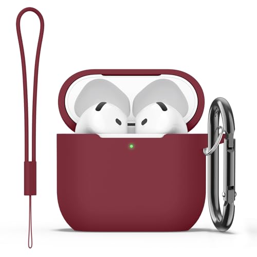 Image of Tobfit Case for AirPods 4 Case Cover 2024 with Lanyard & Keychain, Soft Silicone Protective Case for Apple AirPods 4th Generation, Full Protection, Support Wireless Charging, Burgundy