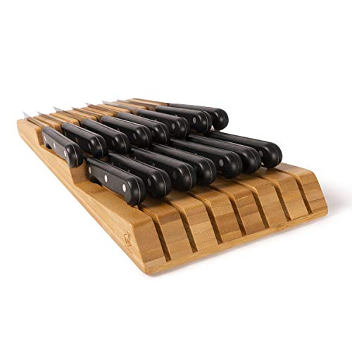 In-Drawer Bamboo Knife Block Holds 15 Knives(not Include) Premium Knife Block Made From