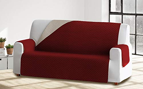 HM'S HOME'SECRET - Funda Cubre Sofá Acolchado Reversible con Bolsillos (Granate/Beige, 3 Plazas) Mayor Confort.