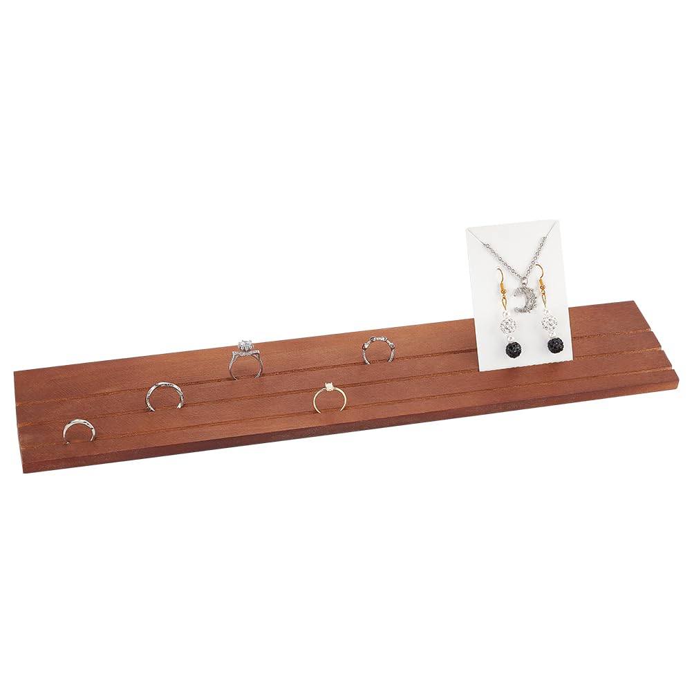 NBEADS Wood Ring Display Stands, 3 Slots Coconut Brown Jewelry Earring Ring Display Holder Wood Earring Card Holder Business Card Holder Display for Home Office Retail Store, 3×15.3