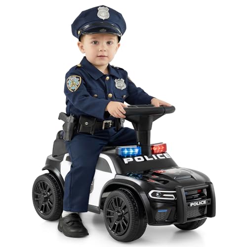 COSTWAY Coche Correpasillos de Policía para Niños, Luces Intermitentes, Música, Sirena y Almacenamiento Bajo el Asiento, Vehículo Deslizante para Niños de 18+ Meses, 63 x 30 x 36 cm (Negro)