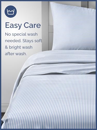 Image of Kids King Blue Stripes Bed Sheets - 4 Piece Kids Blue Stripes Sheet Set | Blue Stripes Themed Bedding, Ultra-Soft, Cute & Cozy, Breathable & Machine Washable, Bed Set for Boys, Girls & Teens, Comfy