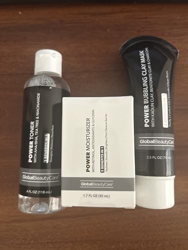 Power Skin Care Set, Clay Mask and Moisturizer with Toner, 3 Piece Collection
