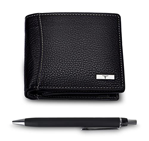 URBAN FOREST Oliver Leather Wallet for Men, Black with Pen, 13 x 11 x 2.5 cm, Contemporary
