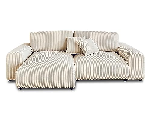 Lisa Design Garance – Ecksofa beidseitig montierbar - 4-Sitzer – aus Cord Beige