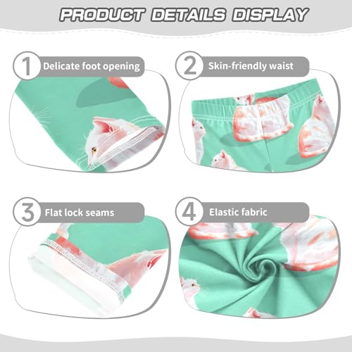 White Cat on Green Girls Leggings Athletic Pants Tights Stretch Bottom3