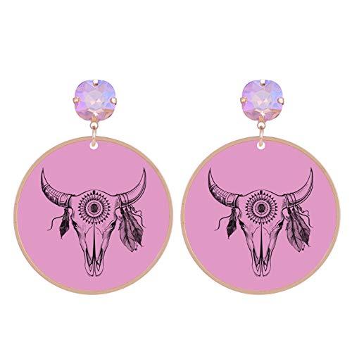 Preisvergleich Produktbild FingertipflickerRunde Ohrringe Für Frau Stier Kopf Drucken Modeschmuck Hochzeit