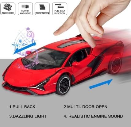 Image of Sky Tech Lamborghini Sian Toy Car 1:32 Exclusive Alloy Metal Pull Back Die-cast Car Diecast Metal Pullback Toy car with Openable Doors & Light, Music Boys Gifts Toys for Kids【Colors as Per Stock】