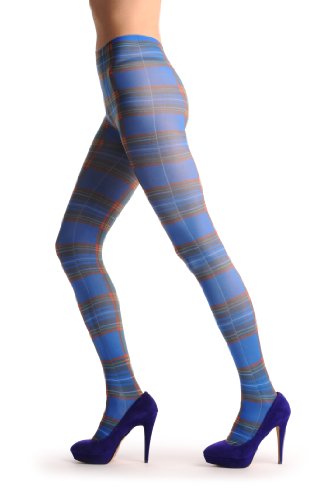 LissKiss Blue Checkered Print - Blue Printed Geometrical Pantyhose (Tights)4