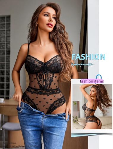 Image of Avidlove Women Sexy Lingerie Sheer Lace Bodysuit V Neck Teddy Lingerie One Piece Mini Babydoll