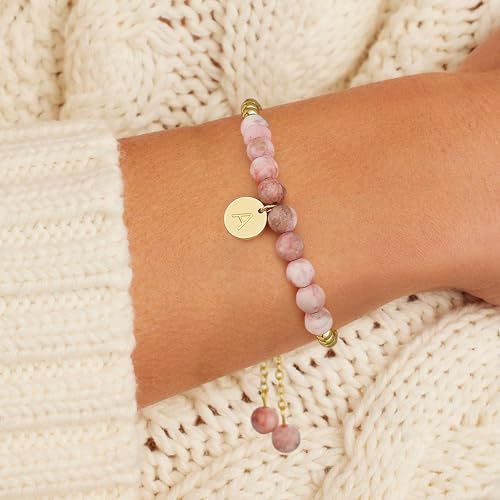 Ritach Initial Bracelets for Girls - Pink Zebra Natural Stone Bracelet Real Gold Plated Beaded Bracelets Adjustable Disc Initial Bracelets for Girls Kids Teen Girl Gifts2