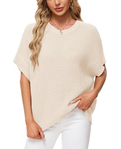 Image of MINTLIMIT Womens Batwing Short Sleeve Sweaters Loose Oversized Waffle Knit Pullover Sweater Top