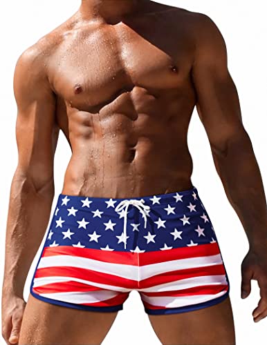 Ekouaer Mens Swim Trunks Quick Dry Surfing Flag Swim Briefs American Flag Bathing Suit Shorts Sports Underwear #TOP9