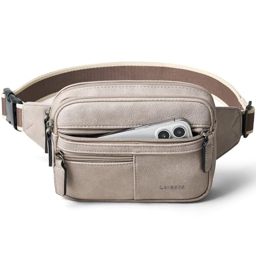 Leresas Fanny Packs for Women Vegan Leather Cross Body Belt Bag Hip Bag Waist Purse for Travel Bum Bag Light Grey