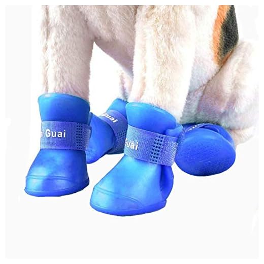 VICTORIE Zapatos Perro Botas Impermeable Antideslizante Lluvia para Mediano y Grandes Perros Azul 4 Pedazo(XL: 6.0 X 7.5 CM)