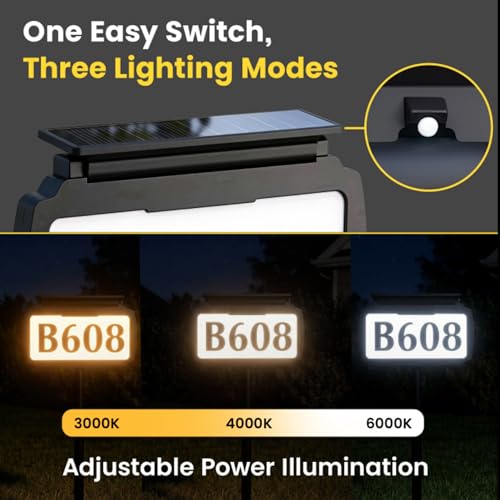 Numéro de maison LED solaire IP65 en ABS avec 3 modes couleur pour boîte aux lettres - 6
